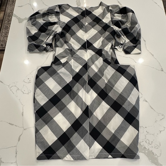 Burberry London Blue Label Black White Plaid Puff Sleeve Silk Pencil Dress 38 S - Picture 5 of 16
